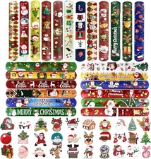 99pcs Christmas Decorations Set – 24PCS Slap Bracelets and 75PCS Stickers,... 