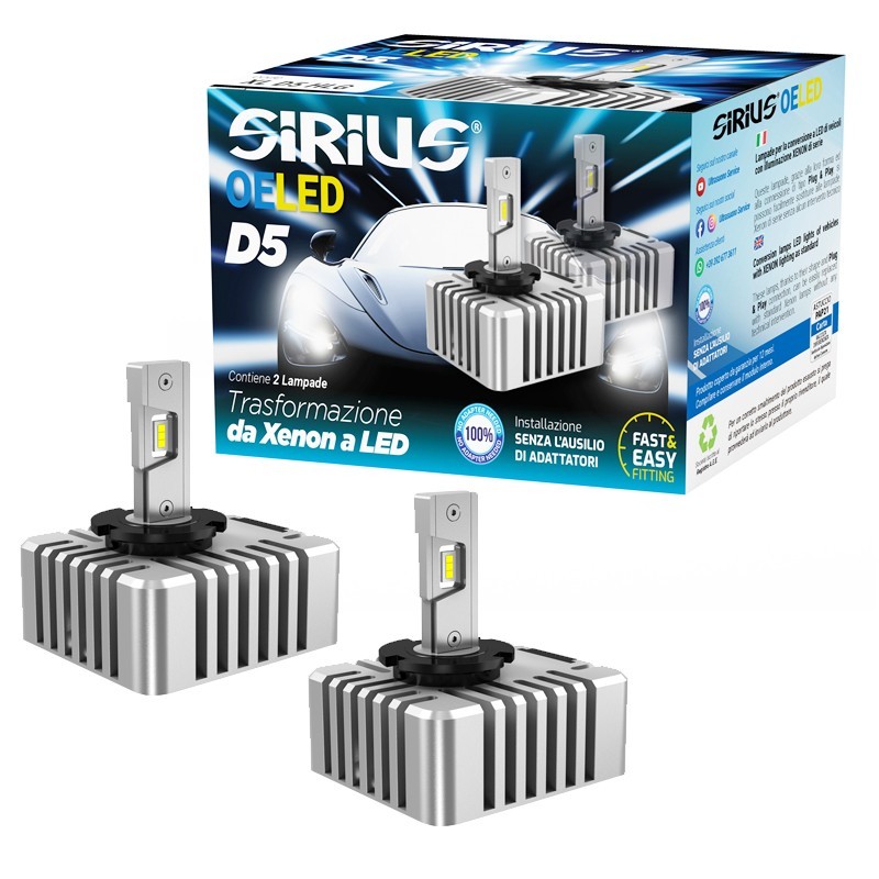Kit LED D5s Sirius 12V 6000k Oeled – Luce Ultra Bianca Plug-in - Immagine 1