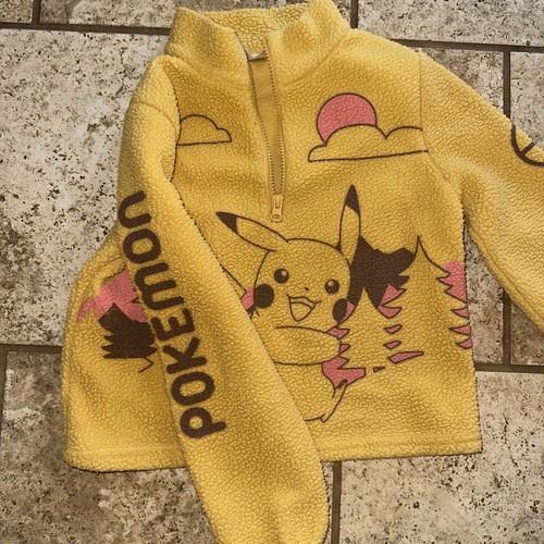Pokemon Pikachu Fleece Half Zip Yellow Sweater Pullover Jacket, Kids Medium 8 - Picture 3 of 6