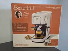 Beautiful Slim Espresso Maker 20-Bar Pressure White Icing Drew Barrymore NEW