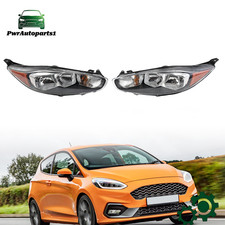 Black Headlights Assembly Pair W Bulbs For Ford Fiesta 2014-19