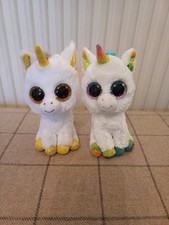 2 Ty Unicorn Plush Beanie Babies  Rainbow Pixy And Yellow Pegasus