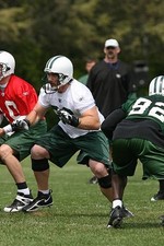 Guard Alan Faneca New York Jets blocks in Organized Team Activiti- 2008 Photo