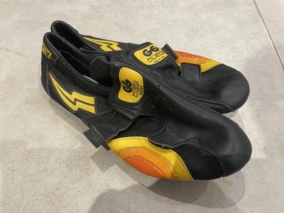 Duegi Retro Fahrradschuhe Größe 40, schwarz gelb Track & 3 Bolt Cleat kompatibel