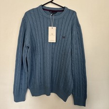 Image of Crew Clothing Cable Knit Mens Jumper, blue- size XL cotton NEW