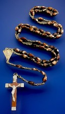 Vintage Catholic Faceted Polished Jasper Stone Rosary, Crucifix, France