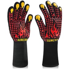 BBQ Gloves, Oven Gloves,1472 Degree F Heat Resistant Grilling Gloves 13.8In ...