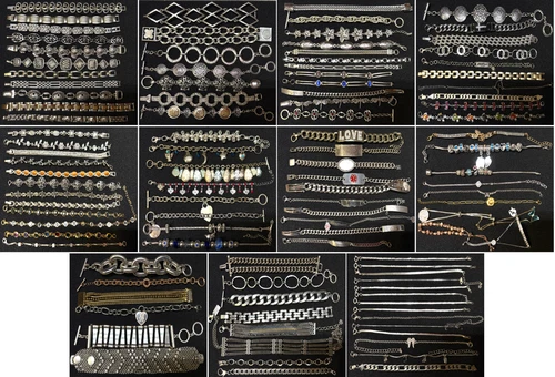 4.11 Lbs Vintage Mod Costume Bracelet Silver Gold Tone Jewelry Lot 108 pcs #25