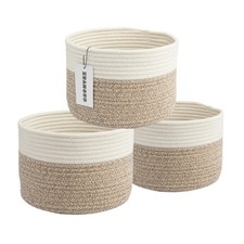 3 Pack Woven Cotton Rope Storage Baskets 10x10x7 Inch