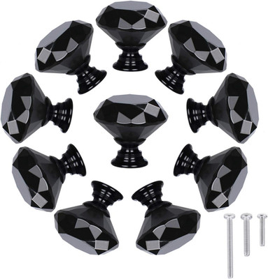 10 Pack Drawer Knobs, Drawer Pulls Black Diamond Shaped Crystal Glass 30Mm Cabin