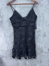 Lulus Babydoll Crochet Lace Floral Mini Dress L LBD Fairy Grunge Whimsigoth NWT