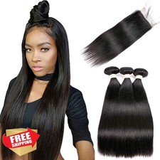 Beauhair Brazilian Straight 3 Bundles w/ Closure 16-20" Natural Black