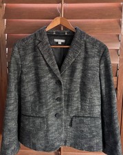 Ann Taylor Women's Herringbone Wool Blend Blazer Jacket Gray Black Size 12