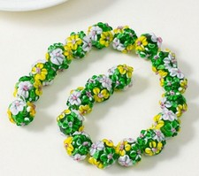 10pcs handmade Lampwork glass round Beads green yellow white flower 18mm