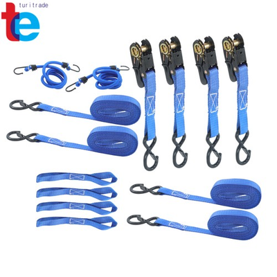 #ad 4 Pack 1in*15ft Ratchet Tie Down Straps Blue 2200lbs Break Strength w S Hooks $30.03