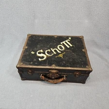 Vintage  Roller Skates  Metal Wrapped Case  Stickers  Painted Name  "SCHOTT"