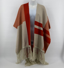 Frye Apricot Colorblock Fringe Ruana Shawl Po...
