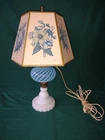 Vtg/Antique Fenton Blue Opalescent Swirl Oil Lamp Milk Glass Base-Electrified