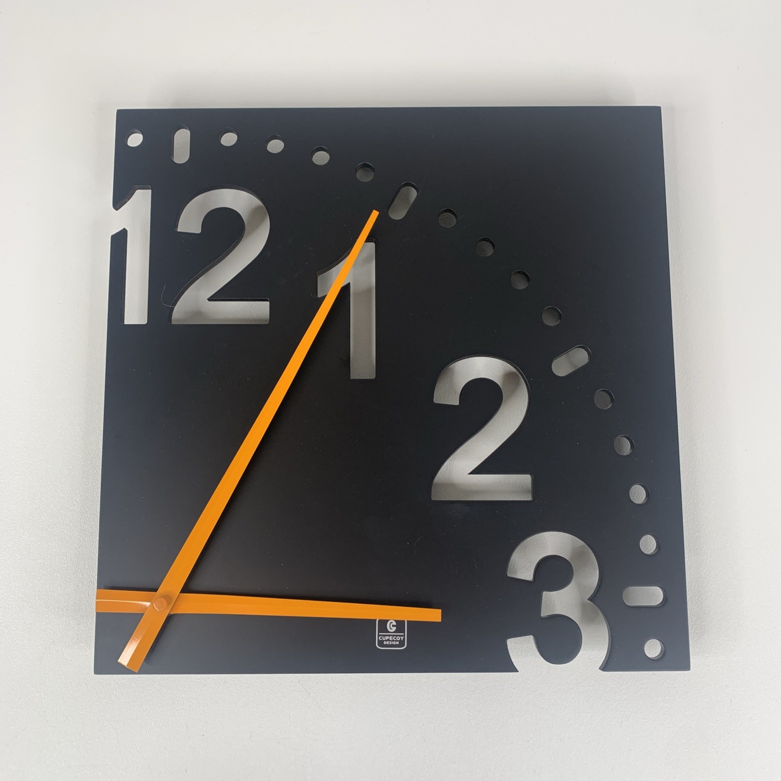 Cupecoy Design Wall CLOCK Black w/ Orange Hands 11.5 x 11.5