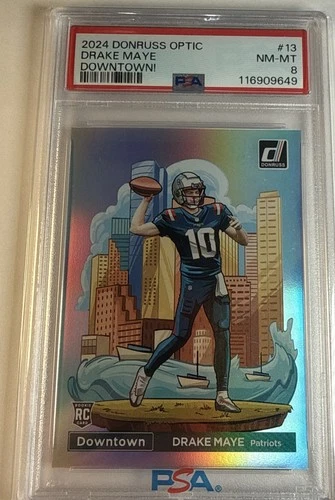 2024 Donruss Drake Maye #13 Downtown! Rookie Card PSA 8 NM-MINT Clean