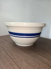 Roseville Pottery Mixing Bowl 4 Qt Ohio USA Friendship Blue Stripes 10" 