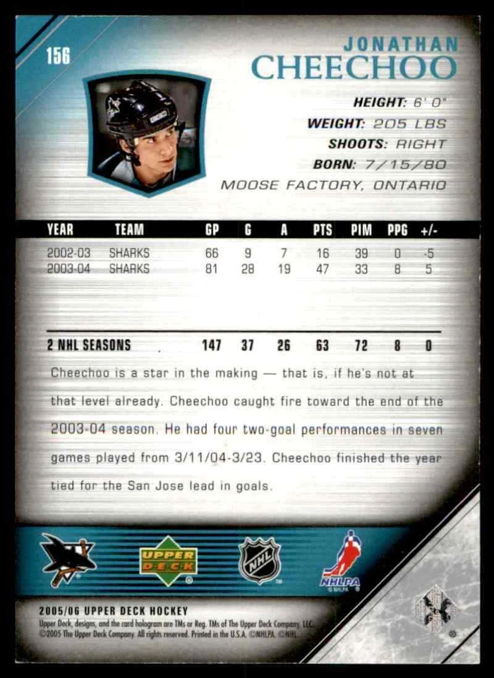 2005-06 Upper Deck Jonathan Cheechoo #156 - Image 2 of 2