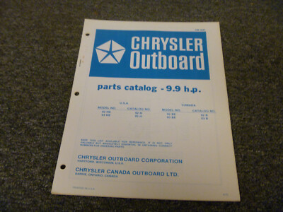 #ad 1972 1973 Chrysler 9.9HP Outboard Motor 92BE 93BE Parts Catalog Manual OB1681 xz $80.02