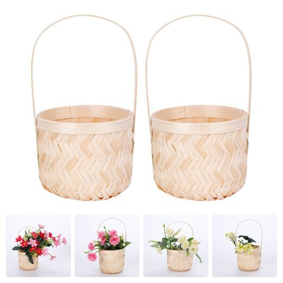  2 Pcs Festival Storage Basket Portable Bamboo Decorative Fresh Flower Child