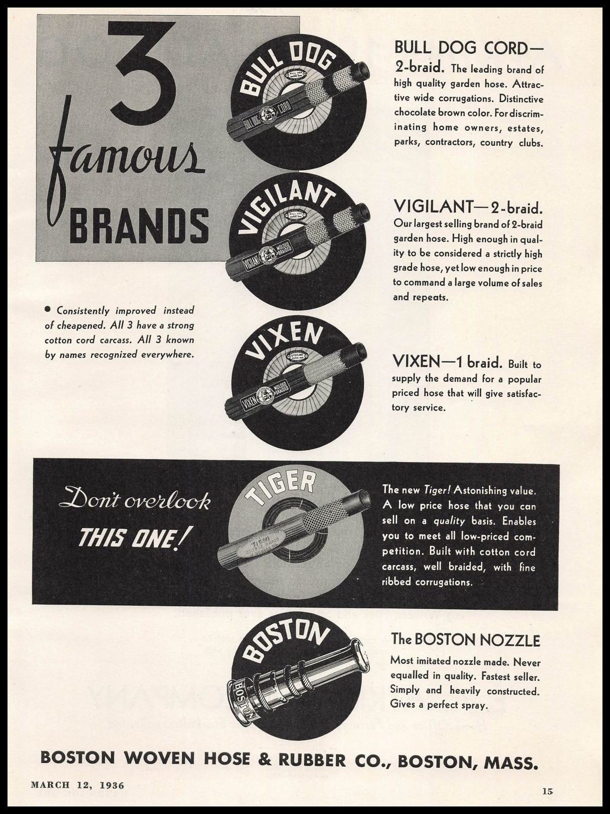 1936 Boston Woven Hose & Rubber Co Bulldog Vigilant Vixen Tiger Vintage Print Ad eBay