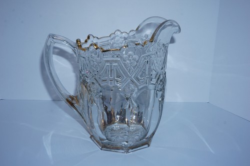EAPG - US Glass - Reverse 44 / Athenia - Pitcher - Gold Trim - 8.5" - 1912 - Picture 2 of 10