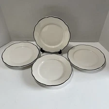 4 Buffalo China Black Scalloped Rim Salad/ Dessert Plate Restaurant Ware USA