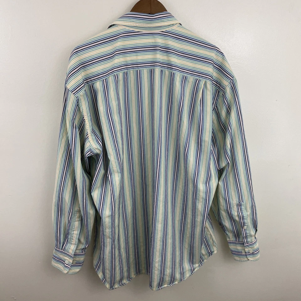 Nautica Shirt Mens XL Multicolor Rainbow Striped 80's 2-Ply Cotton Long Sleeve - Image 2 of 4