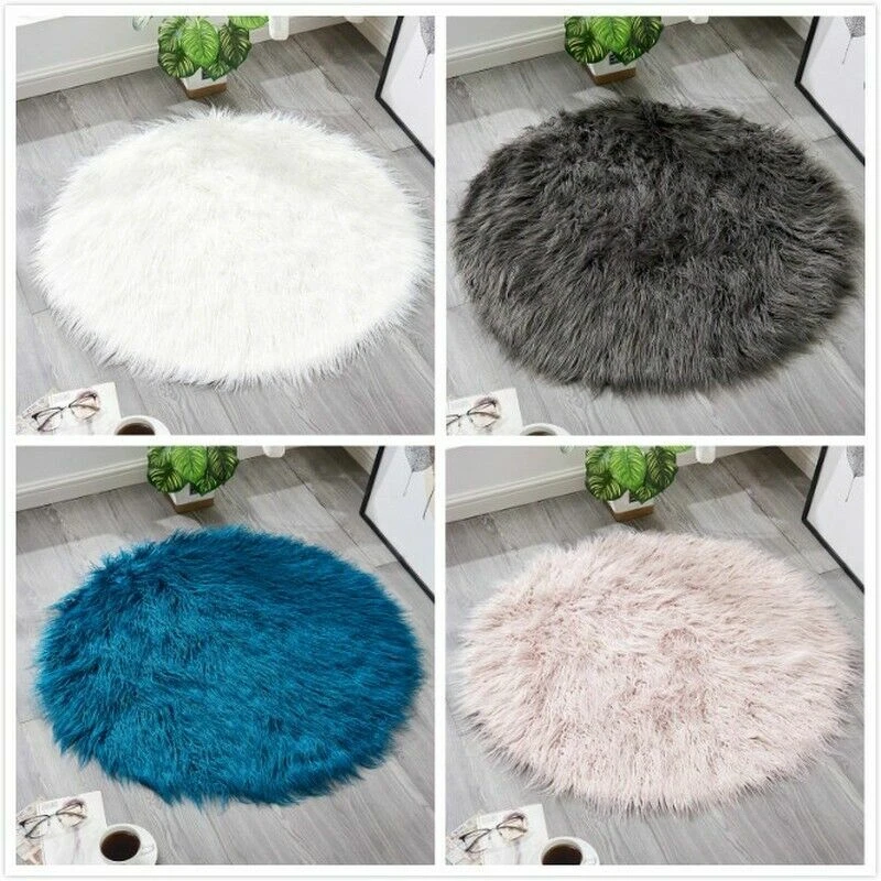 Fluffy Plush Area Rug Round Faux Fur Carpet for Living Room Shaggy Floor Mat - Image 2 of 4