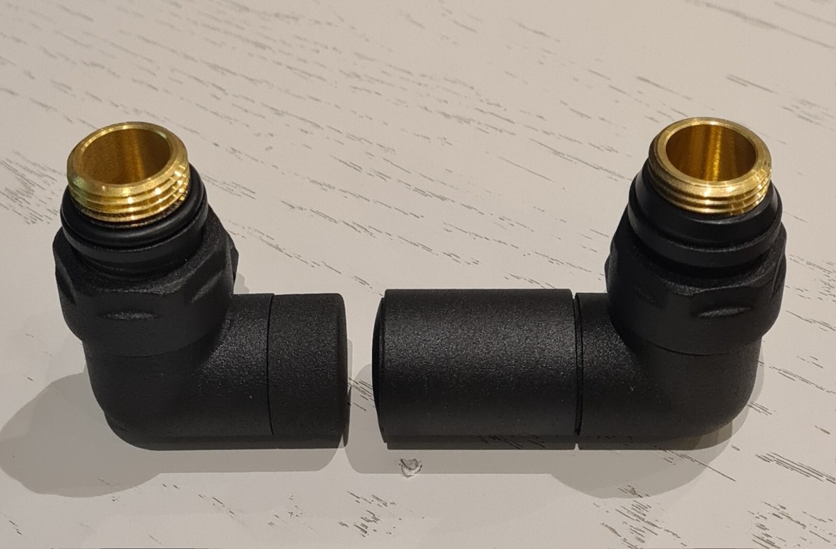 Nero Opaco Angolato Valvole Radiatore Portasciugamani Coppia 15mm - Foto 2