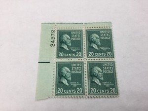 4 block James Garfield 20 Cent postage stamps