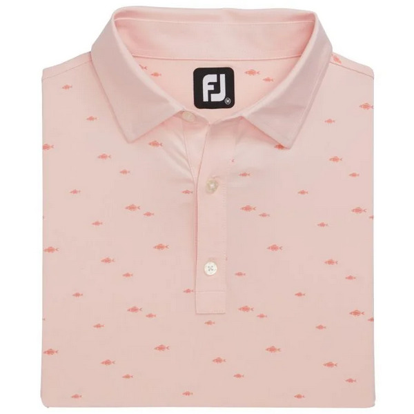 FootJoy School Of Fish Print Lisle Self Collar Golf Polo - Quartz Pink Large