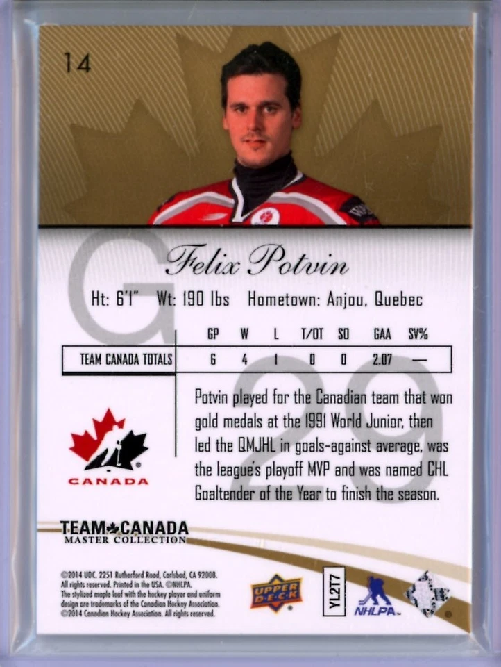 2015-16 Upper Deck Team Canada Master Collection #14 Felix Potvin /499 - Image 2 of 2