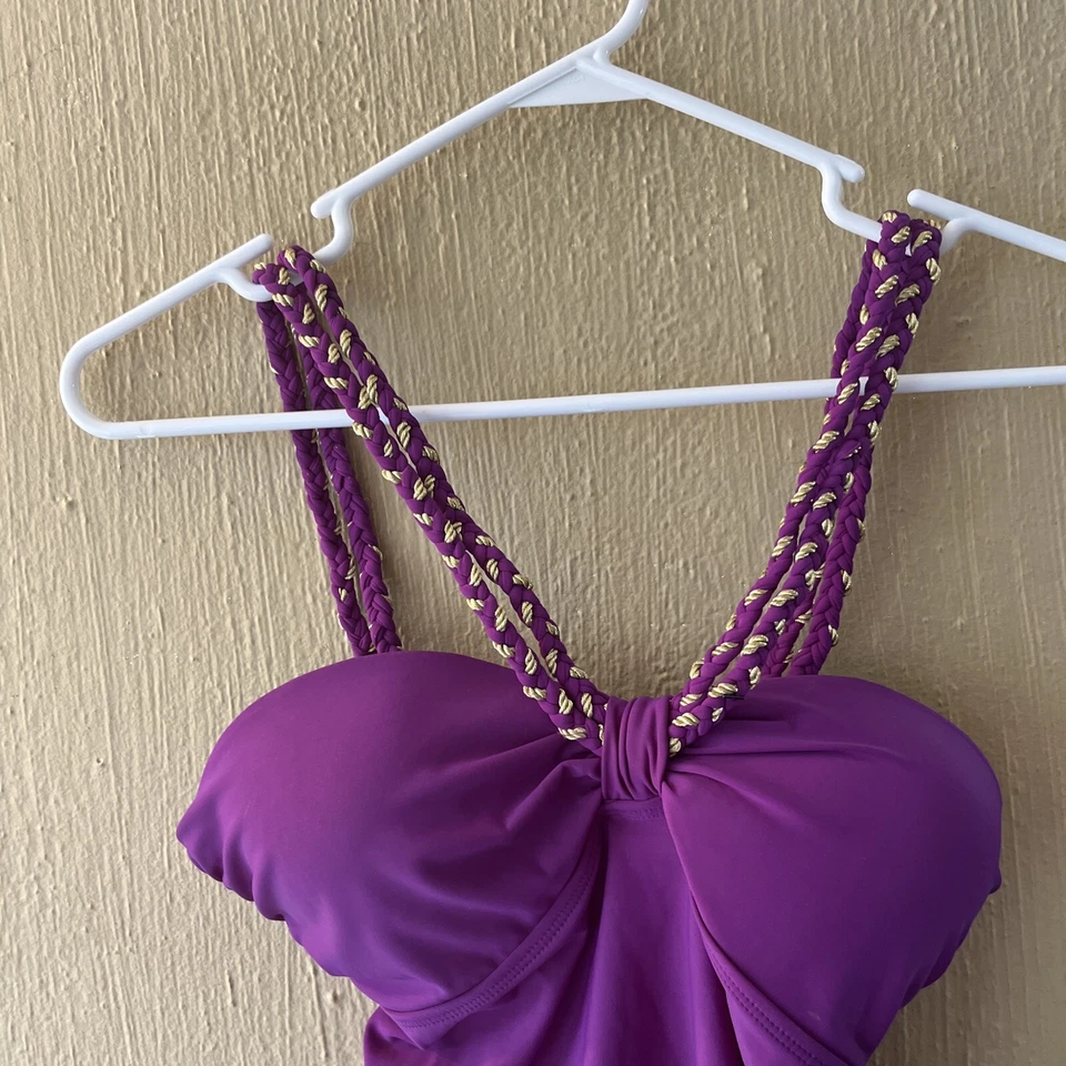 Traje de baño tankini Shape fx SWIM talla 10 púrpura top tankini cuerda dorada Foto 2 de 4