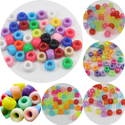 200 Acrylic Barrel Pony Beads 9X6mm Various Colour for Kids Craft Kandi Bracelet