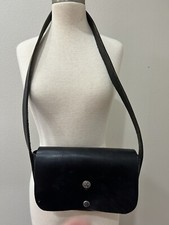 Heavy Leather Hand Made Cross Snap Shoulder Strap Biker Purse 18  Drop Black
