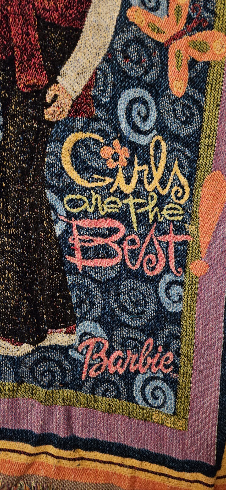Vintage Mattel Barbie Y2k Woven Tapestry Throw Blanket Dolls Girls Are The Best