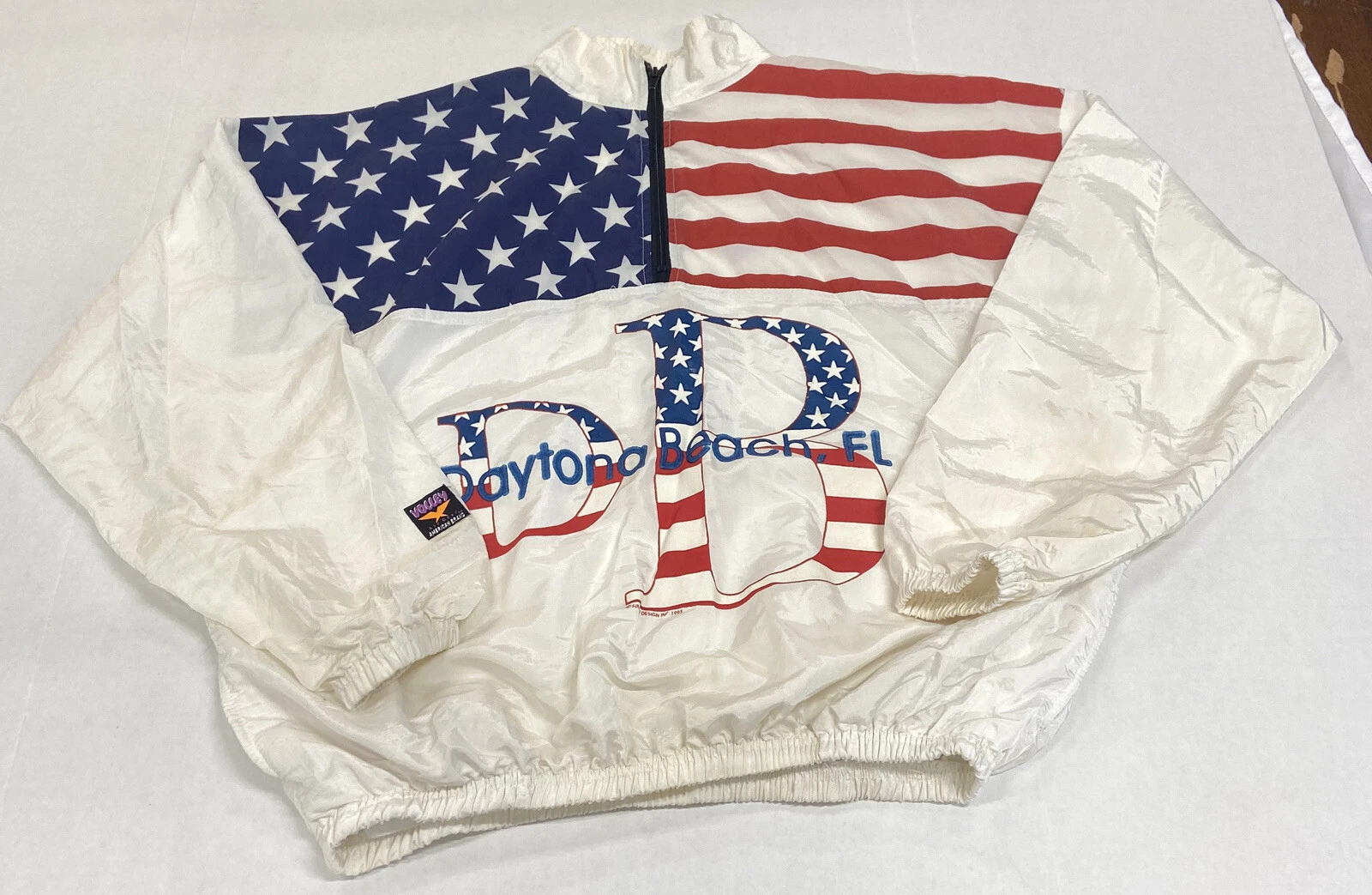 Vintage 90’s Daytona Beach Wind Breaker Jacket Lite Weight Red, White And Blue