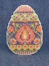 Lotus Easter Egg, ALL Beaded Cross Stitch Refrigerator Magnet, Made in the USA