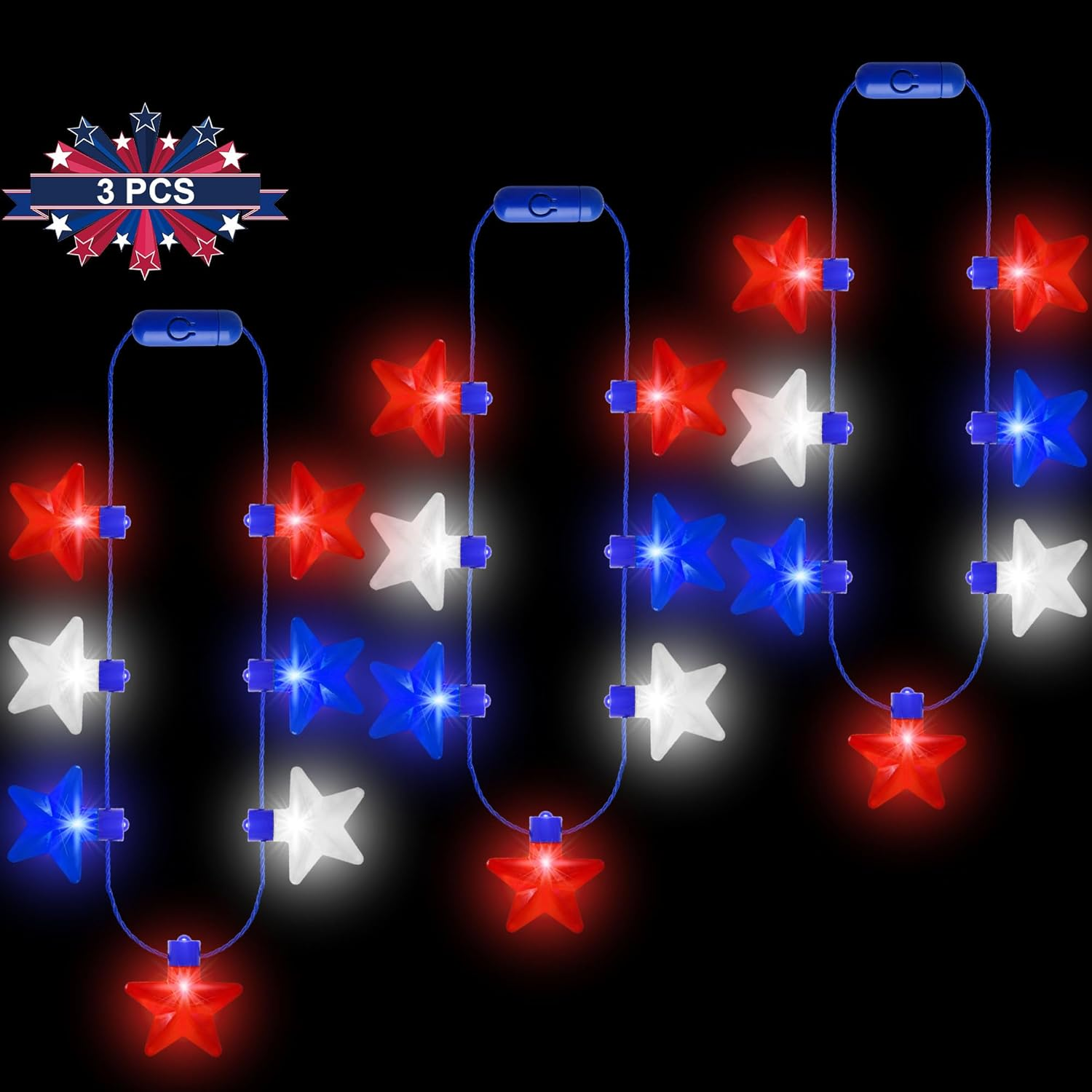 4Th of July Necklace Accessories, 3PCS Fourth of July Light up