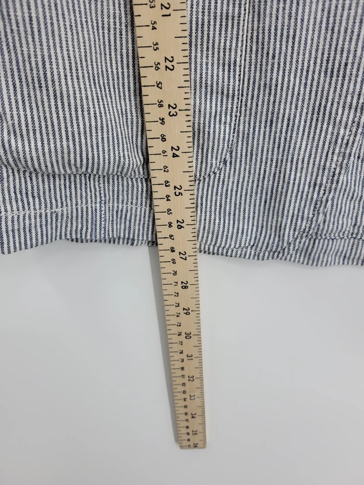 Max Studio Jacket Womens Small Blue Ivory Stripe Linen Ruched Sleeve Nautical - Image 4 of 4