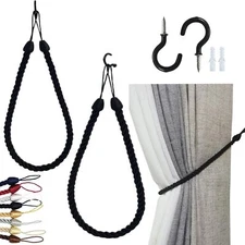 2 Pack Curtain Tiebacks Ropes Decorative Curtain Holdbacks with Screw Hooks
