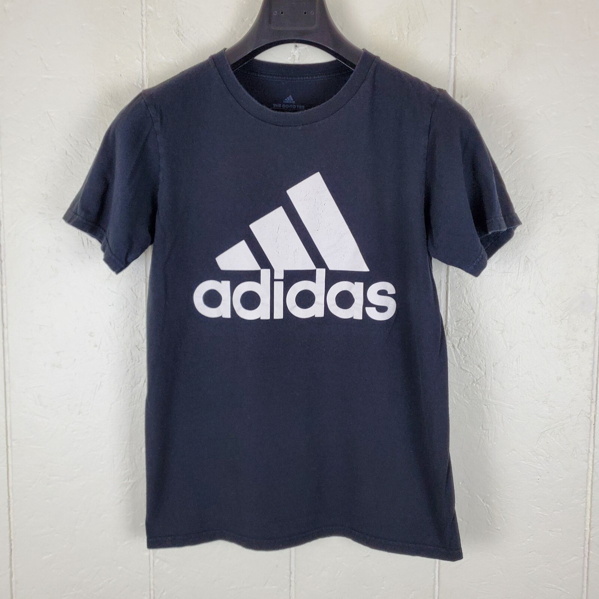 Adidas Shirt Men's Small Black Graphic Crew Neck Short Sleeve