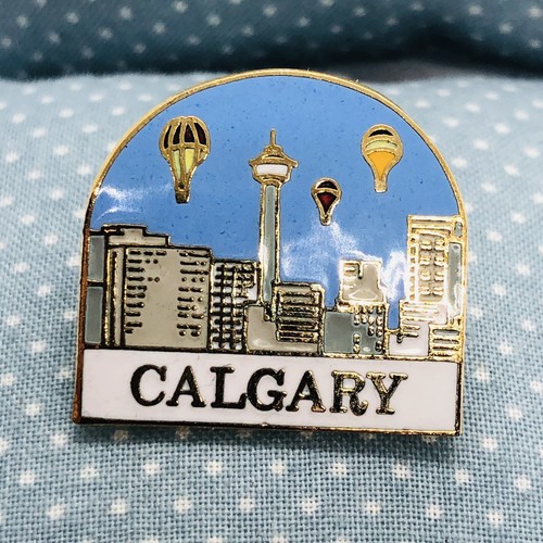 Calgary Alberta Canada Souvenir Enamel Lapel Pin w/ Hot Air Balloons & Tower