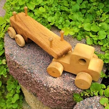 Vintage Wooden Tractor Trailer Wood Log Hauler Toy Handcrafted 2 Pc Wheels Turn
