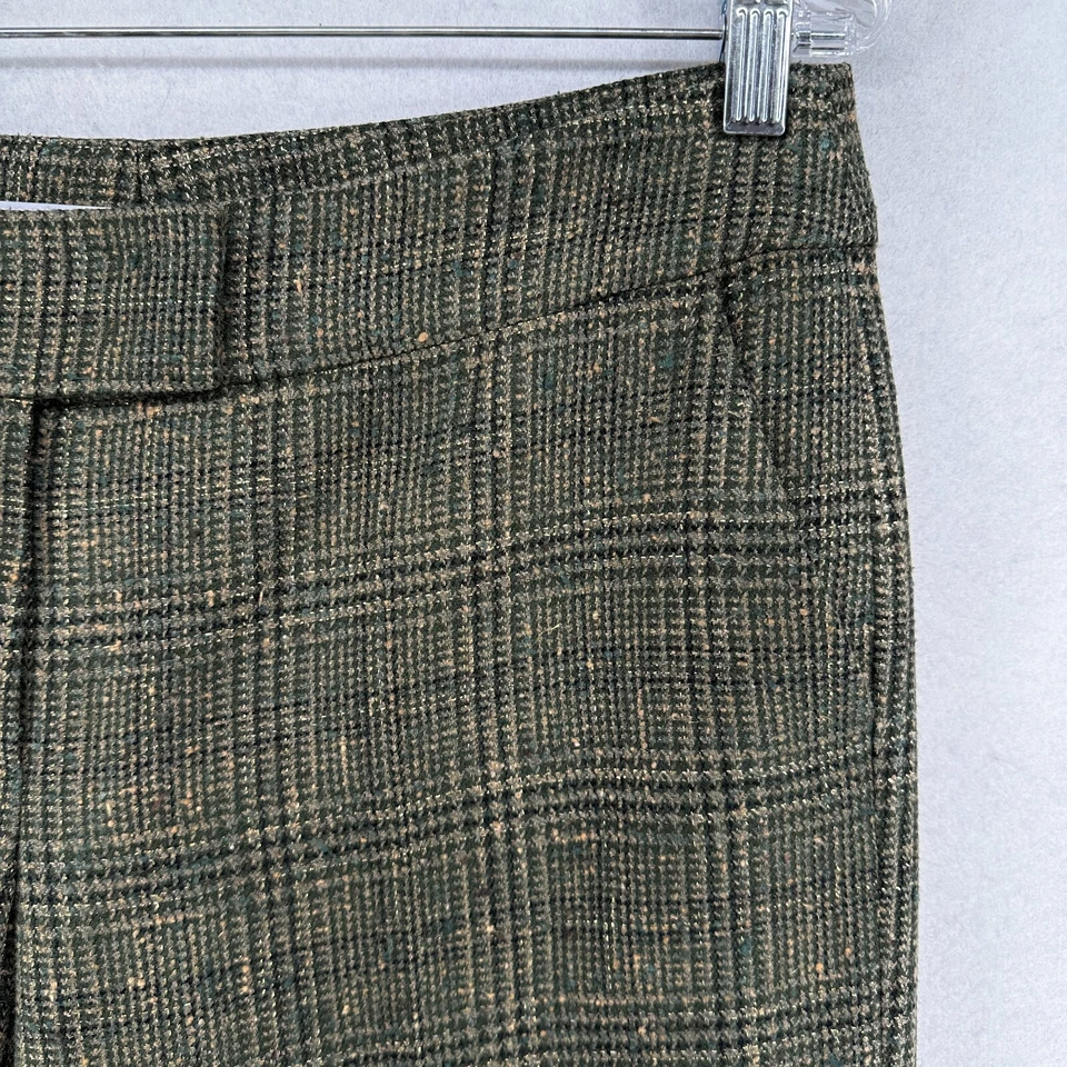 Pantalones ESCADA Mujer 38 Lana Mezcla Seda Tweed Frontal Cremallera Pantalón Recto Verde Foto 4 de 4
